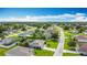 Neighborhood aerial view, homes with pools, lush green lawns, mature trees, and clear blue skies at 716 Maderia Ct, Kissimmee, FL 34758