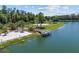 Aerial view of lakeside park with playground, beach, pier, and picnic area at 936 Lake Berkley Dr, Kissimmee, FL 34746