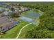 Aerial view of community tennis and basketball courts and pond at 936 Lake Berkley Dr, Kissimmee, FL 34746