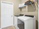 Bright laundry room features modern white washer and dryer and shelving at 1104 Sawgrass Dr, Winter Haven, FL 33884