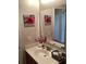 Well-lit bathroom featuring a decorative rose art piece and essential toiletries at 1820 Coriander Dr, Poinciana, FL 34759