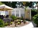 Charming backyard with outdoor dining area, small guest house, and lush landscaping at 418 E 10Th Ave, Mount Dora, FL 32757