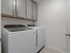 Laundry room with white front load washer and dryer, and upper cabinets at 500 Rio Grande Dr, Kissimmee, FL 34759
