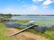 Scenic lake view featuring a private dock and lush lily pads under a blue sky at 1010 Biltmore Nw Dr, Winter Haven, FL 33881