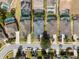 Overhead view of a neighborhood with well-spaced houses, each with a backyard, greenery, and a pool at 135 Minniehaha Cir, Haines City, FL 33844