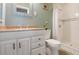 Bathroom featuring a vanity, toilet, and shower with decorative accents at 250 Brigham Nw Rd, Winter Haven, FL 33881