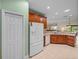 Bright kitchen featuring white appliances, wooden cabinets, and seamless transition to the outdoors at 4327 Gullane Dr, Lake Wales, FL 33859