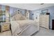 Cozy main bedroom in light blue featuring white furnishings, decorations and a full ensuite bathroom at 109 Lake Mariam Way, Winter Haven, FL 33884