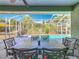 Inviting screened patio with dining area overlooking the refreshing pool and private backyard at 123 Evergreen Dr, Auburndale, FL 33823