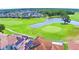 Scenic aerial view showcases the golf course community, lush greenery and pond at 2340 Pinehurst Ct, Davenport, FL 33837