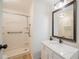 Fresh and clean bathroom features a vanity with granite counters and a walk-in shower at 2409 E Civitan Ave, Lakeland, FL 33801