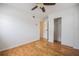 Spacious bedroom is bright and sunny with cork floors and large closet at 2409 E Civitan Ave, Lakeland, FL 33801