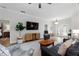 Cozy living room with a large TV, wood flooring, and comfortable furniture at 4175 Muirfield Loop, Lake Wales, FL 33859