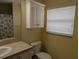 Bright bathroom featuring a white vanity, toilet, and decorative seashell-themed shower curtain at 4488 Turnberry Ln, Lake Wales, FL 33859