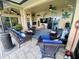 Cozy covered patio with ceiling fans, comfortable seating, and stylish decor perfect for outdoor relaxation and entertainment at 5005 Pebble Beach Blvd, Winter Haven, FL 33884