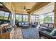 Inviting covered patio featuring comfortable seating, stylish decor, and a view of the beautifully landscaped yard at 5005 Pebble Beach Blvd, Winter Haven, FL 33884