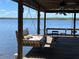 Covered dock with swinging bed facing the lake, offering a serene outdoor space at 9402 Cat Track Trl, Lake Wales, FL 33898