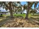 A spacious backyard features large mossy trees offering shade, leading to a bright white house with sliding glass doors at 1042 Golden Bough Rd, Lake Wales, FL 33898