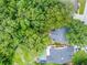 Aerial view of the house, surrounded by mature trees and adjacent to another property with a pool at 125 Homewood Dr, Winter Haven, FL 33880