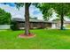 Well-maintained single-story home featuring a lush green lawn, mature trees, and a brick facade at 1491 Avenue F Ne, Winter Haven, FL 33881