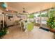 Cozy sunroom featuring a dining table and chairs, decorative lighting, and a glimpse of the pool area at 1491 Avenue F Ne, Winter Haven, FL 33881