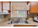 Close-up of a stainless steel kitchen sink featuring a window view of the backyard at 1929 4Th Ne St, Winter Haven, FL 33881