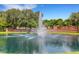 Community fountain and pond near the entrance featuring lush green grass and mature shade trees at 351 Enclave Dr # 94, Lakeland, FL 33803