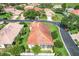 Aerial view showcases the property's roof, screened lanai, and neighborhood location at 380 Niblick Cir, Winter Haven, FL 33881