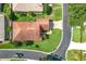 Overhead view of property shows the roof, lawn, landscaping, and winding neighborhood streets at 380 Niblick Cir, Winter Haven, FL 33881