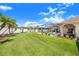 Wide shot of the manicured backyard with the large screened in pool and patio at 413 Ruby Lake Pl, Winter Haven, FL 33884