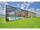 Backyard features a screened-in pool area with furniture for outdoor relaxing at 421 Riders Loop, Auburndale, FL 33823