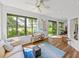 Sun room with large windows offering picturesque lake views and access to dining area at 4356 Ashton Club Dr, Lake Wales, FL 33859
