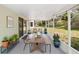 Covered patio with a dining table and chairs overlooking the landscaped backyard at 436 China Berry Cir, Davenport, FL 33837