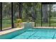 Screened-in pool featuring a tile waterfall feature and serene views of the surrounding greenery at 4949 Lake Kotsa Dr, Lake Wales, FL 33898