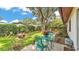 Landscaped backyard with outdoor seating and a lush lawn at 527 Duchess Dr, Lakeland, FL 33803