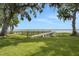 Expansive backyard with well-maintained lawn, dock, and access to waterfront at 8314 W Lake Marion Rd, Haines City, FL 33844