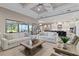 Spacious living room with modern furnishings, open floor plan, and sliding glass doors at 209 Pine Lilly Ct, Lake Alfred, FL 33850