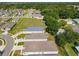 An aerial view of a suburban neighborhood featuring neatly arranged homes with lush green lawns and mature trees at 481 Kensington View Dr, Winter Haven, FL 33880