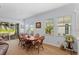 Bright dining area with hardwood floors, many windows, and sliding door access to outdoor patio at 505 Adams View Ln, Auburndale, FL 33823