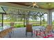 Screened-in patio with brick flooring provides serene views of the water at 505 Adams View Ln, Auburndale, FL 33823