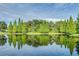 Reflective pond view with lush green trees around the edge and cloudy blue skies overhead at 6528 Sedgeford Dr, Lakeland, FL 33811
