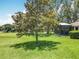 Beautiful backyard with a screened-in porch, lush lawn, and mature trees at 8640 Firestone Cir, Clermont, FL 34711