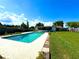 Large backyard pool with blue water, adjacent to green grass, and screened in porch at 2159 Greenway Dr, Winter Haven, FL 33881