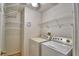 Well-lit laundry room featuring modern appliances and shelving for storage at 2350 Paulette Dr, Haines City, FL 33844