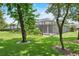 Lush backyard featuring a screened-in lanai, mature trees, and well-maintained landscaping at 2988 Sequoyah Dr, Haines City, FL 33844