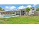 This backyard features a pool and a screened-in patio at 326 Sunset Rd, Frostproof, FL 33843