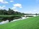 Lush green backyard landscape featuring serene waterfront views under a clear blue sky at 3802 Litchfield Loop, Lake Wales, FL 33859