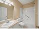Cozy bathroom featuring neutral tones, a single sink vanity, and a tub-shower combination at 4254 Berwick Dr, Lake Wales, FL 33859