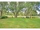 Expansive, fenced backyard with lush green grass and mature trees providing ample shade for outdoor activities at 6028 Hillside Heights Dr, Lakeland, FL 33812