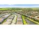 Scenic aerial view of a residential neighborhood with lush green landscaping and a community pond at 7247 Oakmoss Loop, Davenport, FL 33837
